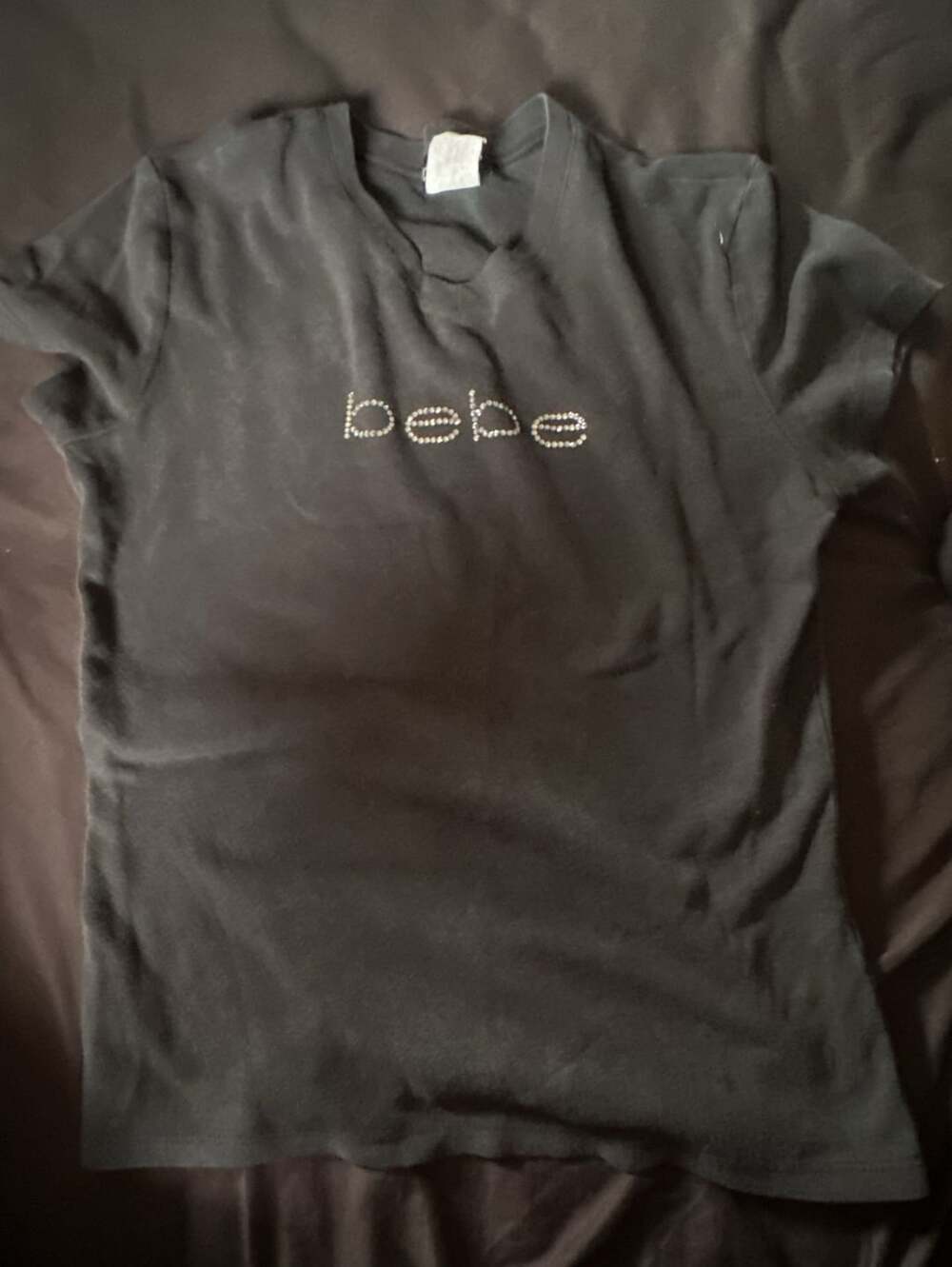 Bebe Black Short Sleeve T-Shirt with Rhinestone Logo